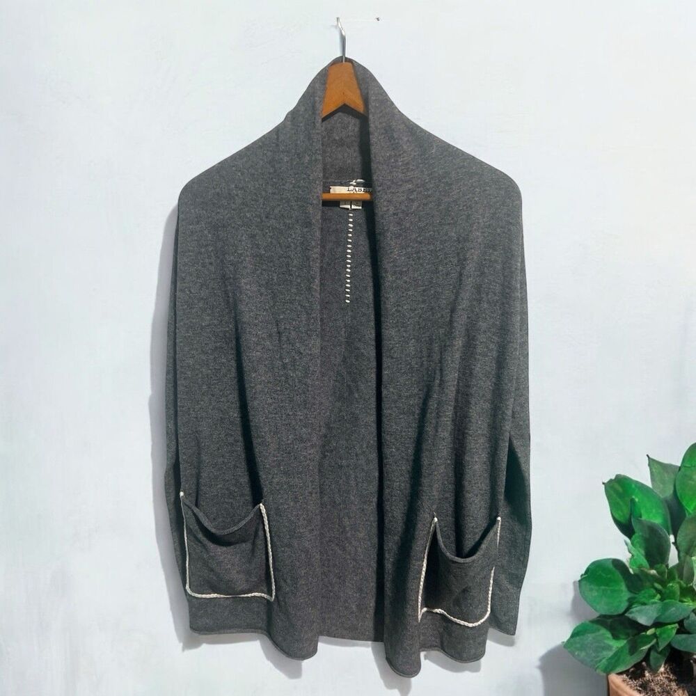 Label + Thread Gray Wool Cashmere Cardigan Women’s Size S Open Front Pockets